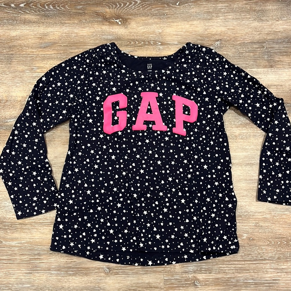 Girls GAP Logo stars and hearts tee, navy blue/hot pink, Size 5T